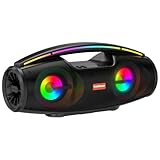 Bluetooth Lautsprecher, tragbarer kabelloser 30W Außenlautsprecher mit Bässen, Bluetooth 5.0, Radio, bunten LED Lichtern, Fernbedienung und leistungsstarker Stereo Sound Boombox für Zuhause, Party