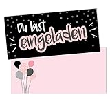 #detailverliebt 15 Einladungskarten mit Umschlägen I DIN lang (210 x 99 mm) I Einladung Set Kinder-Geburtstag zum Ausfüllen für Kinder Mädchen schwarz rosa I dv_099 schwarz