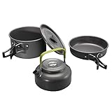 Souarts Camping Kochgeschirr Kit Outdoor Aluminium Leichte Camping Pot Pan Kochen Set für Camping Wandern Faltbare Campingtöpfe (3PCS schwarz + grün)