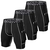 ZENGVEE 3er Pack Herren Kompressionsshorts Laufhose Herren Kurz Schnelltrocknendes Leggings Kurz mit Seitentaschen Tights Sport Unterwäsche Herren(Black Grey-XL)