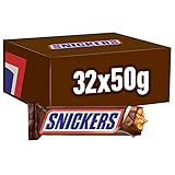 Snickers Schokoriegel Großpackung | Erdnüsse, Karamell | 32 Riegel in einer Box | 32 x 50g