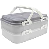 com-four® Partycontainer mit 2 Etagen und Hebeeinsatz - Kuchen Transportbox für Lebensmittel - Kuchencontainer mit Tragegriff - grau pastell (01 Stück - Container dunkelgrau)