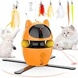 Dreamon 3 in 1 Katzenspielzeug Elektrisch - Interaktives Katzenspielzeug Selbstbeschäftigung Katzen Spielzeug Intelligenz mit 5 Ersatz Federspielzeug & USB Aufladbar (Orange)