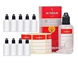 10 x 50 ml Liquidflaschen mit Trichter + Etiketten, z.B. für E-Liquids + E-Zigaretten, LDPE Plastikflaschen, Liquid Dosierflaschen, Tropfflaschen bzw. Quetschflaschen + schwarze Deckel