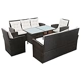 Gecheer Garten-Sofagarnitur 5-TLG. Gartensofa Polyrattan Gartenm?Bel Lounge Set Gartengarnitur inkl. Sofa Couchtisch Sessel Kissen und Polster für Garten Terrasse Balkon Braun