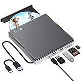 BUNUD Externes CD DVD Laufwerk USB 3.0 Type-C CD DVD Brenner mit SD/TF & USB Slots, Optical Drive CD DVD-Laufwerke für Laptop Windows 11 10 Mac MacBook Air Pro Apple iMac PC