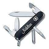 Victorinox Taschenmesser Tinker mit Wunschdruck auf der Schale I Geschenk für Männer Frauen I zum Geburtstag I Schweizer Taschenmesser personalisiert mit 12 Funktionen 1.4603 (schwarz)