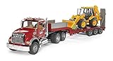 Bruder 02813 - MACK Granite LKW mit Tieflader & JCB 4CX Baggerlader - 1:16 Transporter Schwertransporter Truck Baustelle Baufahrzeug Schaufelbagger