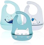 RIGHTWELL Baby Lätzchen Silikon Wasserdichte 3 pack Wasserdicht Silikon Babylätzchen mit 6 verstellbaren Tasten, Unisex für Entwöhnen, BPA Frei, Einfache Reinigung, Spülmaschinenfest