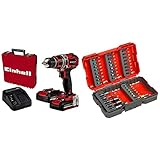 Einhell Professional Akku-Bohrschrauber TP-CD 18/50 Li BL Kit Power X-Change (18 V, Brushless, 50 Nm, 2 Gang, 13 mm Bohrfutter, inkl. 2x 2,0 Ah Akkus + Ladegerät, inkl. 37 tlg. Bit-Box)