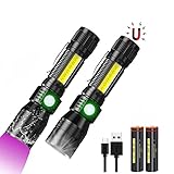 3 In 1 UV Taschenlampe LED (mit 2200mAh 18650 Akku), Taktische Taschenlampe USB Aufladbar, Starke Magnete COB Arbeitsleuchte mit Rotlicht, iToncs 395nm UV Lampe Licht für Banknoten, Urin von Haustiere