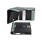 Travando Geldbörse mit Geldklammer Geldbeutel Männer Helsinki Slim Portemonnaie Wallet Portmonaise Herren Geldtasche klein Portmonee RFID Kreditkartenetui Brieftasche Kartenetui Geldclip Carbon Etui