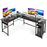 ODK Eckschreibtisch, L Schreibtisch Schwarz, Holz L-förmiger Computertisch, Eckschreibtisch mit Regal und Lagerregal für Computergehäuse, Workstation für Home Office, 168×120cm