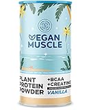 Vegan Muscle® Protein Shake - Vanille - Pflanzliches Proteinpulver mit 21g Eiweiß, BCAA und Creatin - 600g Pulver