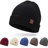 BARFULKER Mütze Herren Damen Winter Beanie Mütze Warme Wintermütze Thermo Dehnbare Strickmützen Bequem Wollmütze Winddichte Laufmützen Cuffed Hats für Frauen Männer Unisex,Schwarz