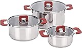 Amazon Basics 3-teiliges Kochtopf-Set - Edelstahl, anti-haftend, induktionsgeeignet, mit Deckeln - 16/20/24 cm