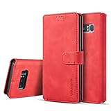 UEEBAI Handyhülle für Samsung Galaxy Note 8, Hülle Retro Premium PU Leder Weich TPU Klapphülle [Magnetverschluss] Kartenfach Standfunktion Anti Kratzern Flip Wallet Trageband Schutzhülle - Rot