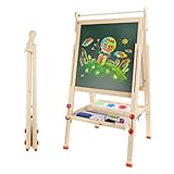 Dripex faltbare Tafel Holz Kindertafel, Kunst-Staffelei doppelseitige höhenverstellbar Standtafel ,Whiteboard mit Zubehör