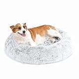 HMTOPE Orthopädisches Hundebett rund Hundekissen Hundesofa Katzenbett Donut Kuscheliges Hundekorb Waschbar, 70 cm Ø, Hellgrau