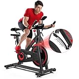 Dripex Heimtrainer Fahrrad, Fitnessbike stufenlosem Widerstand mit magnetischem, Super leiser Heimtraining,Indoor Cycling Bike mit bequemem Sitzkissen,150 kg Fitnessbike Zuhause (Rot)