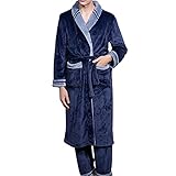 LZJDS Herren-Morgenkleid-Set Warme Roben, weiche Flanell-Bademäntel Nachtwäsche für die Whirlpool-Badewanne Flauschiger Hausmantel für den Winter,Blau,XL