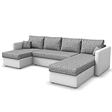 VitaliSpa Wohnlandschaft King Size 290 x 140 cm Weiß Grau - Sofa mit Schlaffunktion Schlafsofa Couch Bettfunktion Taschenfederkern Polsterecke