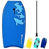 RELAX4LIFE Schwimmbrett tragbar, Schwimmboard mit Halteleine, Rutschfestes Surfbrett für Kinder & Erwachsene, Surfboard bis 55 kg belastbar, Bodyboard Shortboard, 97 x 47 x 5,5cm, XPE HDPE (Blau-M)