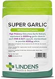 Lindens Hochdosierte Super-Knoblauch 6000 mg Kapseln | 365 Verpackung | Hochdosierter, geruchsloser Knoblauchextrakt, entspricht 6000 mg Knoblauchzehen in jeder Tageskapsel, standardisiert mit 4200 μg Allicin