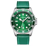 Mens Dress Watch Anye-Lederuhr Herren rundes Handgelenk Quarzband Business Uhr Herrenmodeuhr für Herren (Green, One Size)