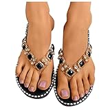 Rrunsv Damen Sandalen Frauen Rom Sandalen Damen Sommer Strass Flache Frauen Flip Flops Hausschuhe Riemchenpumps Slipper Sommerschuhe Bohemian Römersandalen Pantoletten Sandaletten Open Toe Schuhe