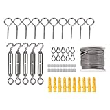 FUUIE 56 Stück Garten-Drahtzaun-Rollen-Set, PVC-beschichtet, robustes Edelstahl-Drahtseilkabel, 30 m