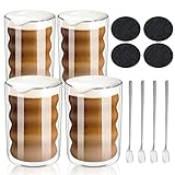 4er Set Latte Macchiato Gläser, Doppelwandig Gläser 350ml,Thermoglas aus Borosilikatglas, Spiralförmig Espressotassen Kaffeebecher Trinkgläser Capuccino-tassen Eisbecher Glas, 4 Löffel + 4 Untersetzer