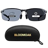 Bloomoak Sonnenbrille Fahren | Photochrome Polarisierte Sonnenbrille | Blendschutz Sonnenbrille Fahren | HD Halbrand | Polarisiert | Ultra Light Metall | Sonnenbrille Damen Männer (Sonnenbrille)