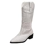 AYOrpeg Hellbraune Cowboy Cowgril Stiefel für Damen Western Vintage bestickte Motorradstiefel Stiefel Damenstiefel Vintage Schuhe Damen (f-White, 37)