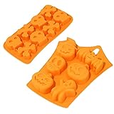 2PCS Halloween Silikonform lustige Backen Schokolade Backform Kürbis 3D Totenkopf Kuchenform für Kuchendekoration Eis DIY Fondant Cupcake Keks Molds Süßigkeiten Desserts Backwaren Süßigkeiten