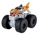 Hot Wheels HDX62 - Monster Tiger Shark-Truck mit Motor- und Crash-Geräuschen, Kabinenbeleuchtung, spielt das Helden-Titellied, riesige Räder, Geschenk für Kinder ab 3 Jahren