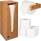 TAKE® Ersatzrollenhalter Toilettenpapier Aufbewahrung [4 Rollen] + inkl. Toilettenpapierhalter Holz für die Wand - Platzsparende Klopapier Aufbewahrung aus 100% Natur Bambus, Klorollenaufbewahrung