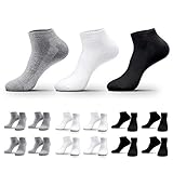 QINCAO 12 Paar Sneaker Socken Herren Damen Sportsocken Baumwoll Unisex Schwarz Weiß Grau, 43-46