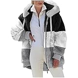 Damen Fleecejacke Winterjacke Teddy Fleece Mantel Warm Gefüttert Winter Kapuzenpullover Hoodie Jacken Flauschig Plüschjacke Sweatshirt mit Kapuze und Taschen Reißverschluss Oversize Softshelljacke