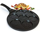 endusor Pancake Pfanne Kinder mit Smiley - Spiegeleipfanne Motiv Ø26cm mit [PowerShield]-Beschichtung | Induktion Ceran Gas Elektro | 7x mini Form Maker Eierpfanne für Pancakes Spiegelei Poffertjes