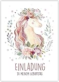 12 Einladungskarten zum Kindergeburtstag mit Glitzerlack und bunten Versandhüllen – Bunte Einladung zur Geburtstagsfeier – Geburtstagseinladungen – Partyeinladungen – Einhorn