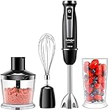 Elektrische Stabmixer Set 4-in-1, 800 Watt 304 Edelstahl Multifunktionsmixer mit Pürierstab 600ml Mixbecher 500ml Lebensmittelhacker für die von Babynahrung Salaten Suppen Mixer Coziselect