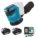 Akku Schleifmaschine, Ersetzen für Makita mit 2x5500mAh Akku und Ladegerät,18V 3 Leistungsstufe von 7500-12000/min, 4PCS Schleifpapier