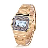 Armbanduhr, Digital LED Back Light Armbanduhr Elektronische Uhr Rechteck Armbanduhr mit Edelstahl Bügel(Gold)