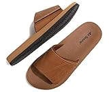 ARRIGO BELLO Badelatschen Herren Klettverschluss/Latexsohle Pantoletten Badeschlappen Badeschuhe Sandalen Hausschuhe Sommer Weich Leder Größe 41-46 (T Kamel, 45)