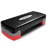 POWRX Steppbrett für Zuhause inkl. Workout I Stepper höhenverstellbar und rutschfest für Aerobic, Gymnastik und Fitness I Home Step Stepbench (Schwarz-Rot)