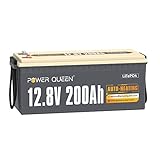 Power Queen 12,8V 200Ah Selbstheizende Lithium-Batterie, Eingebautes 100A BMS, unterstützt Niedrige Temp. Aufladen -20°C, LiFePO4 Batterie mit 4000+ Zyklen, Perfekt für Wohnmobil, Autarkes System