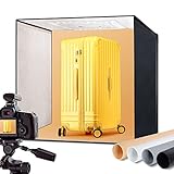 RALENO Fotostudio Set 60 x 58 x 58 cm professionelle superhelle Fotobox mit 65 W / 5500 K / 92 CRI einstellbarem Licht inkl.4 PVC-Hintergrund (pures schwarz/grau/orange/weiß)