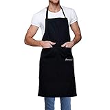 Amoui Kochschürze Grillschürze Männer Damen Schürze Küchenschürze Baumwolle + Polyester Lange Latzschürze mit Zwei Taschen