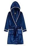 CityComfort Bademantel Kinder Jungen, Fleece Morgenmantel für Kinder (Navy, 13-14 Jahre)